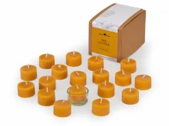 18 Teelichter aus Bienenwachs, ohne Duft, 1 Glaseinsatz