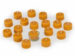 18 Teelichter aus Bienenwachs, ohne Duft, 1 Glaseinsatz
