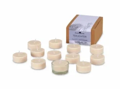 12 Teelichter aus Rapswachs mit Zirbenduft, 1 Glaseinsatz