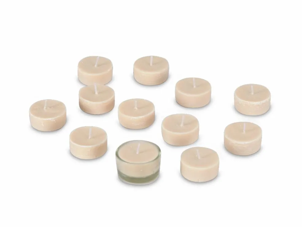 12 Teelichter aus Rapswachs mit Zirbenduft, 1 Glaseinsatz