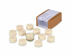 12 Teelichter aus Rapswachs, ohne Duft, 1 Glaseinsatz