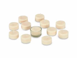 12 Teelichter aus Rapswachs, ohne Duft, 1 Glaseinsatz