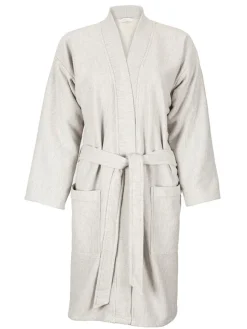 Bademantel Damen, graphit gestreift, XS/S, 100 % Baumwolle, GOTS