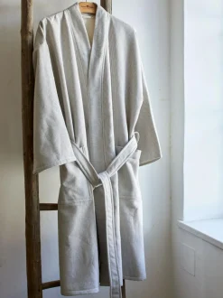 Bademantel Damen, graphit gestreift, XS/S, 100 % Baumwolle, GOTS