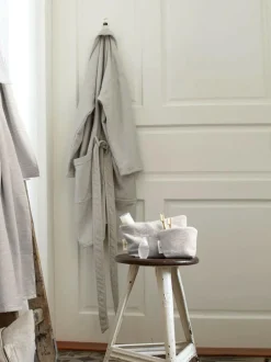 Bademantel Damen, graphit gestreift, XS/S, 100 % Baumwolle, GOTS