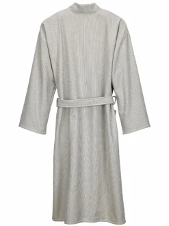 Bademantel Herren, graphit gestreift, S/M, 100 % Baumwolle, GOTS