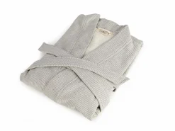 Bademantel Herren, graphit gestreift, S/M, 100 % Baumwolle, GOTS