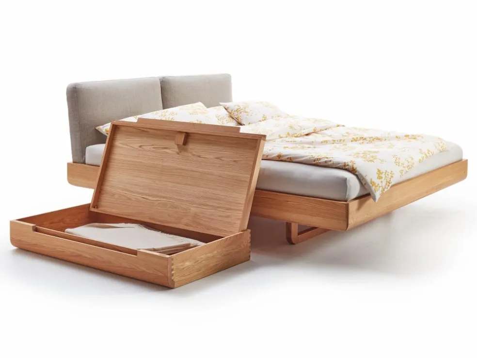 Bett Almara, 180 x 200 cm, mit Überzug Wollstoff Tano Natur (79), Eiche