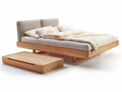 Bett Almara, 180 x 200 cm, mit Überzug Wollstoff Tano Natur (79), Eiche