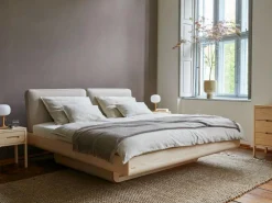 Bett Almara, 180 x 200 cm, mit Überzug Wollstoff Tano Natur (79), Eiche