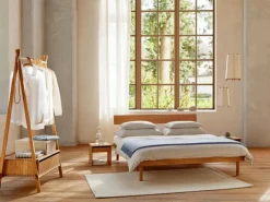 Bett Jukai Pur, mit Stegbetthaupt, inkl. integriertem Lattenrost, 160 x 200 cm, Buche