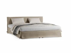 Bett Jukai Pur, mit Stoffhoussen, inkl. integriertem Lattenrost, 180 x 200 cm, Baumwollstoff Ondula Greige (139), Buche