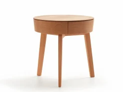 Bettkästchen/Beistelltisch Mitsu mit einer Schublade, ø 50 cm, Buche