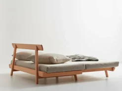 Bettsofa Doppio 160x200 cm inkl. 2 Kissen (80x55 cm) mit Bezug, Wollstoff Tano Natur (79), Buche