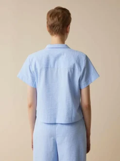 Bluse aus Bio-Baumwolle, 97 himmelblau seersucker, L, GOTS