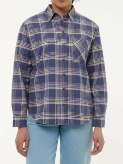 Bluse aus Bio-Baumwolle, 40 karo royalblau, 38, GOTS