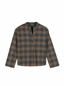 Bluse aus Bio-Baumwolle, 60 karo anthrazit/nougat, 38, GOTS