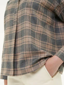 Bluse aus Bio-Baumwolle, 60 karo anthrazit/nougat, 38, GOTS