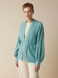 Blusenjacke aus Bio-Baumwolle, 29 tourmaline, 38, GOTS