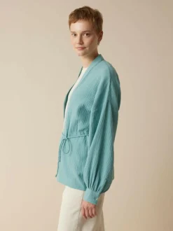 Blusenjacke aus Bio-Baumwolle, 29 tourmaline, 38, GOTS