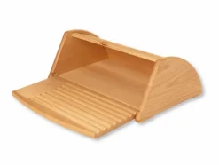 Brotkasten mit integriertem Brotschneidebrett, 40 x 30 x 16,5 cm, Buche geölt