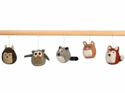 5er-Set Waldtiere: Fuchs, Hase, Eule, Waschbär, Igel, ca. 7 x 5 cm, 100 % Schurwolle (Schaf)