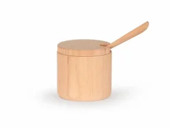Gewürzdose mit Löffel, Erle natur, H 5 cm ø 5,5 cm