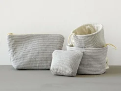 Große Kosmetiktasche, graphit gestreift, 28 x 9 x 17 cm, 100 % Baumwolle, GOTS