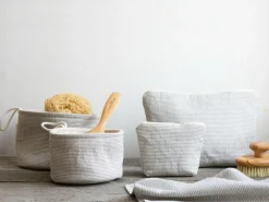 Große Kosmetiktasche, graphit gestreift, 28 x 9 x 17 cm, 100 % Baumwolle, GOTS