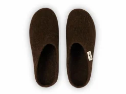 Hausschuh Finley, dunkelbraun, Größe 38/39, 100 % Schurwolle (Schaf) mit pflanzlich gegerbter Ledersohle, Tiroler Bergschaf