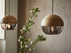 Hängeleuchte Avo inkl. Leuchtmittel, Ø 23 cm, Glas braun getönt, Buche