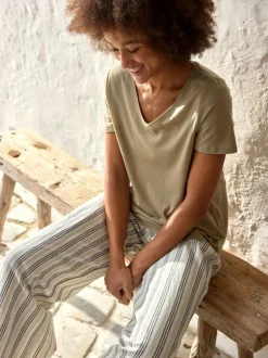 Hose aus Bio-Leinen und Baumwolle, 60 multistreif grün, 38, GOTS