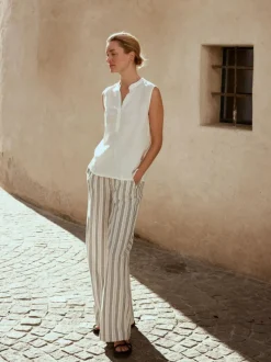 Hose aus Bio-Leinen und Baumwolle, 60 multistreif grün, 38, GOTS