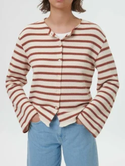 Jacke aus Bio-Baumwolle, 56 offwhite/kastanie jacquard ringel, 42