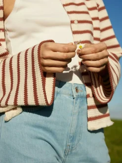 Jacke aus Bio-Baumwolle, 56 offwhite/kastanie jacquard ringel, 42