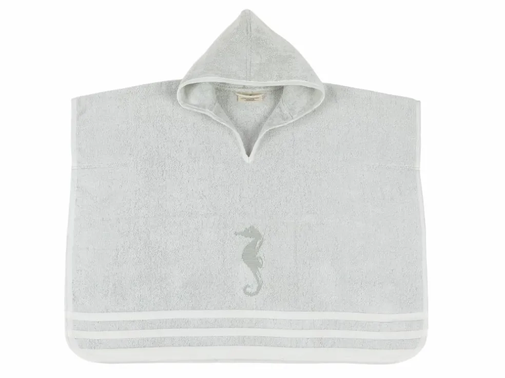 Kinder-Poncho Seepferdchen, meergrün, 70 x 60 cm, 100 % Baumwolle, GOTS