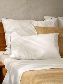 Kissenüberzug EDNA, weiss/nougat, 40 x 60 cm, 100 % Baumwolle, Perkal, GOTS