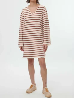 Kleid aus Bio-Baumwolle, 56 offwhite/kastanie jacquard ringel, 36, GOTS