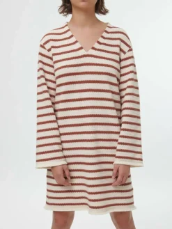 Kleid aus Bio-Baumwolle, 56 offwhite/kastanie jacquard ringel, 36, GOTS