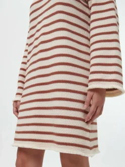 Kleid aus Bio-Baumwolle, 56 offwhite/kastanie jacquard ringel, 36, GOTS