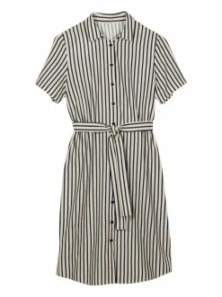 Kleid aus Bio-Baumwolle und Leinen, 80 navy/offwhite streif, 38, GOTS