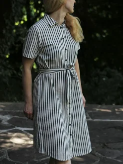 Kleid aus Bio-Baumwolle und Leinen, 80 navy/offwhite streif, 38, GOTS