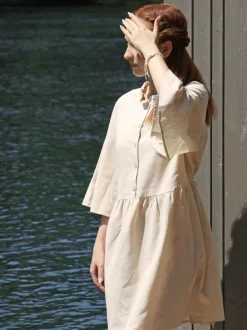 Kleid aus Bio-Baumwolle und Leinen, 12 offwhite, 38, GOTS