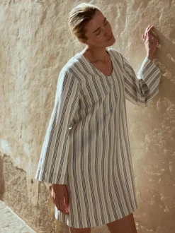 Kleid aus Bio-Leinen und Baumwolle, 60 multistreif grün, 38