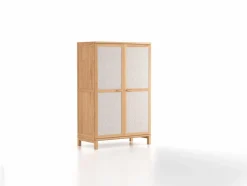 Kleiderschrank Kurami mit Drehtüren 2-türig, Fußgestell, Wollstoff Tano Natur (79), Buche