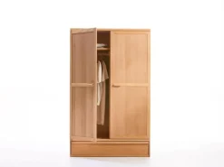 Kleiderschrank Kurami mit Drehtüren 2-türig, Ladenkonsole, Holz, Buche