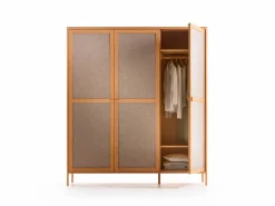 Kleiderschrank Tenso 3-türig, Wollstoff Tano Natur (79), Buche