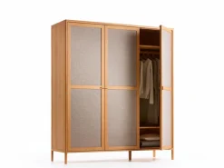 Kleiderschrank Tenso 3-türig, Wollstoff Tano Natur (79), Buche