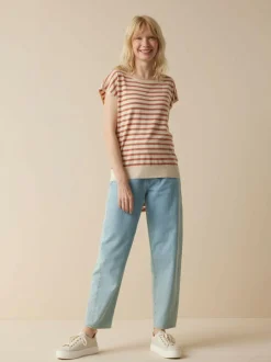 Kurzarmpullover aus Bio-Baumwolle, 52 ringel crème-mahagoni, XL, GOTS