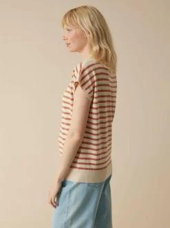 Kurzarmpullover aus Bio-Baumwolle, 52 ringel crème-mahagoni, XL, GOTS